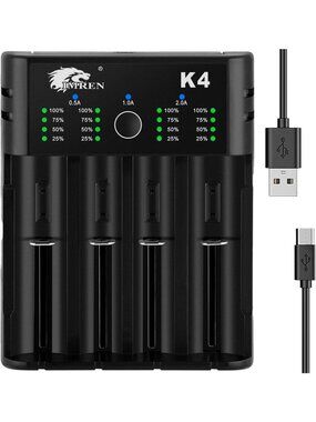 4-Bay USB-C Battery Charger for 18650, 21700, Li-ion & NiMH Rechargeable